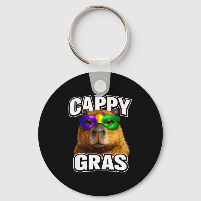 Rolig mardi gras mask capybara meme  nyckelring (Framsida)