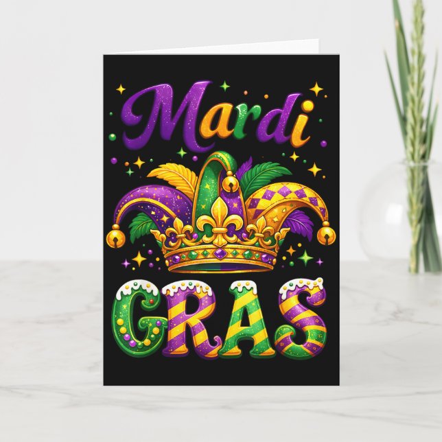 Rolig Mardi Gras-paradkostym Narrenhatt Män Kvinno Kort (Framsida)