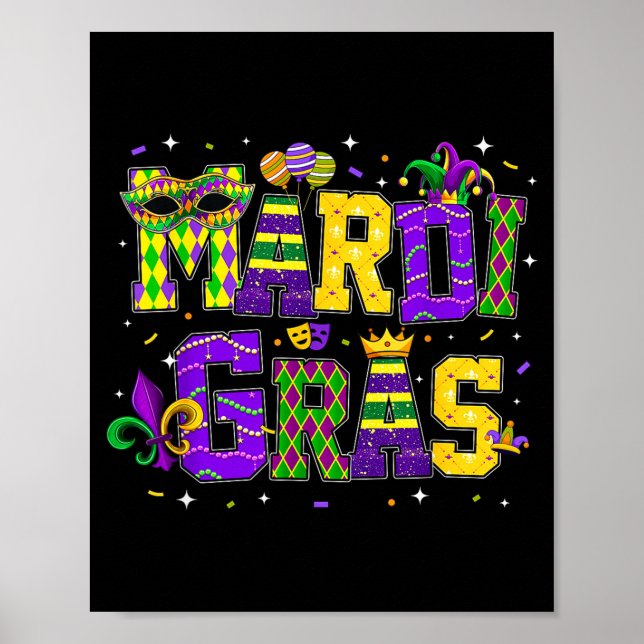 Rolig Mardi Gras-paradkostym Narrenhatt Män Kvinno Poster (Framsidan)