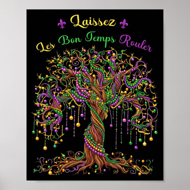 Rolig Mardi Gras Pärlor Träd Karneval Poster (Framsidan)
