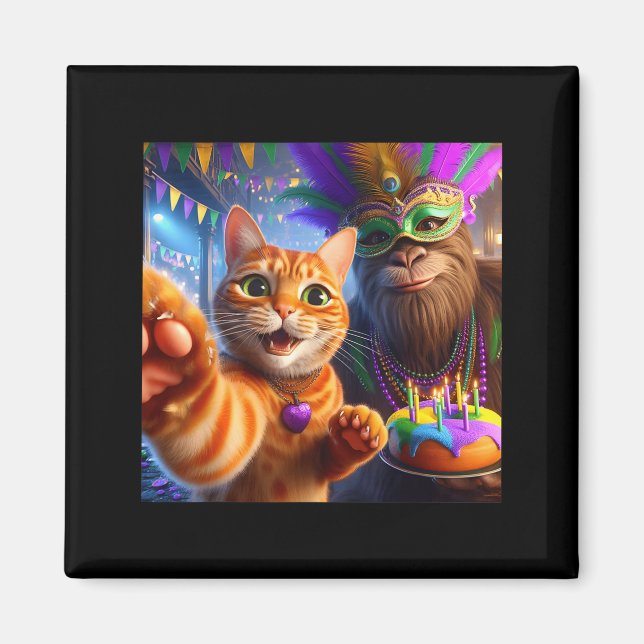 Rolig Mardi Gras Selfie Katt Bigfoot Citat _2  Magnet (Framsidan)