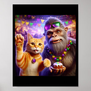 Rolig Mardi Gras Selfie Katt Bigfoot Citat _3 Poster