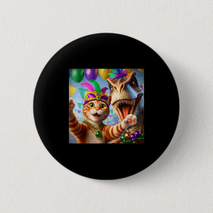 Rolig Mardi Gras Selfie Katt Dinosaur Citat _2 Knapp