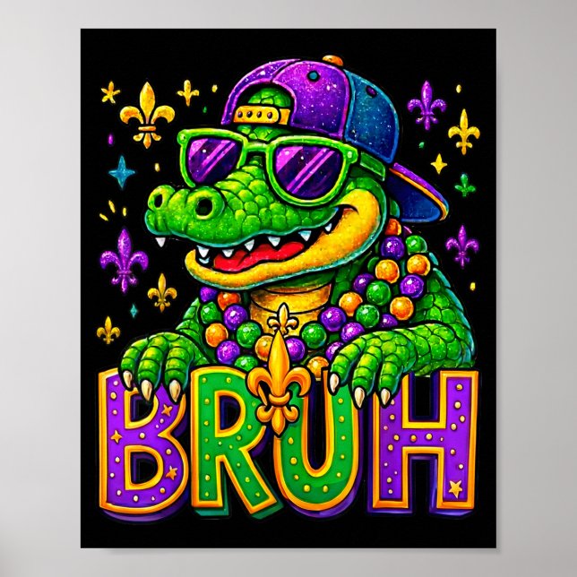 Rolig Mardigator Alligator Bruh Mardi Gras Kostym Poster (Framsidan)
