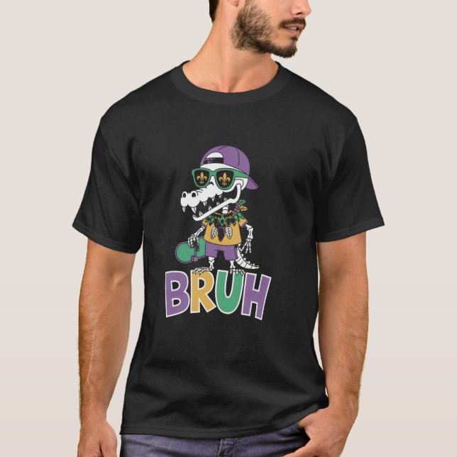Rolig Mardigator Alligator Skelett Bruh Mardi Gra T Shirt (Framsida)