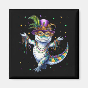 Rolig Mardigator Mardi Gras Alligator Dansande Kar Magnet