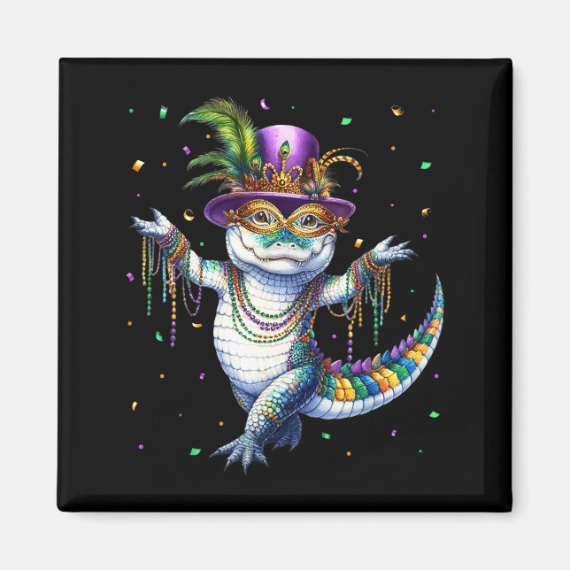Rolig Mardigator Mardi Gras Alligator Dansande Kar Magnet (Framsidan)