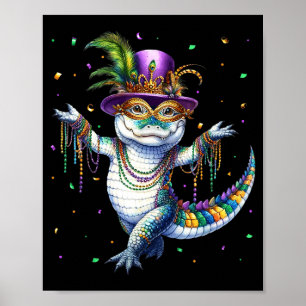 Rolig Mardigator Mardi Gras Alligator Dansar Karne Poster