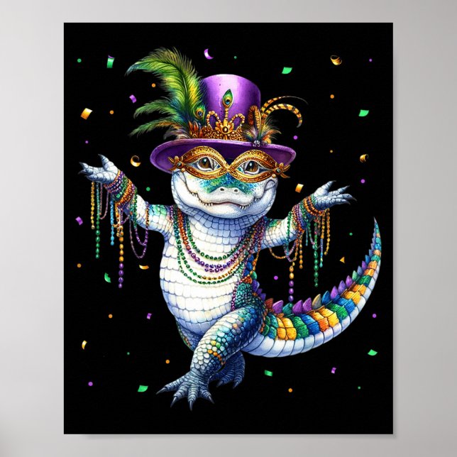 Rolig Mardigator Mardi Gras Alligator Dansar Karne Poster (Framsidan)