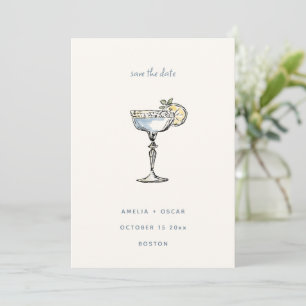 Rolig Margarita Cocktail Ritning Blå Bröllop Spara Datumet