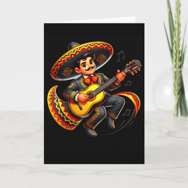 Rolig Mariachi Sombrero Cinco De Mayo Gitarr Män F Kort (Framsida)