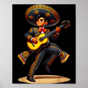 Rolig Mariachi Sombrero Cinco De Mayo Gitarr Manli Poster