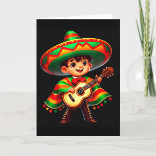 Rolig Mariachi Sombrero Cinco De Mayo Gitarr Pojka Kort