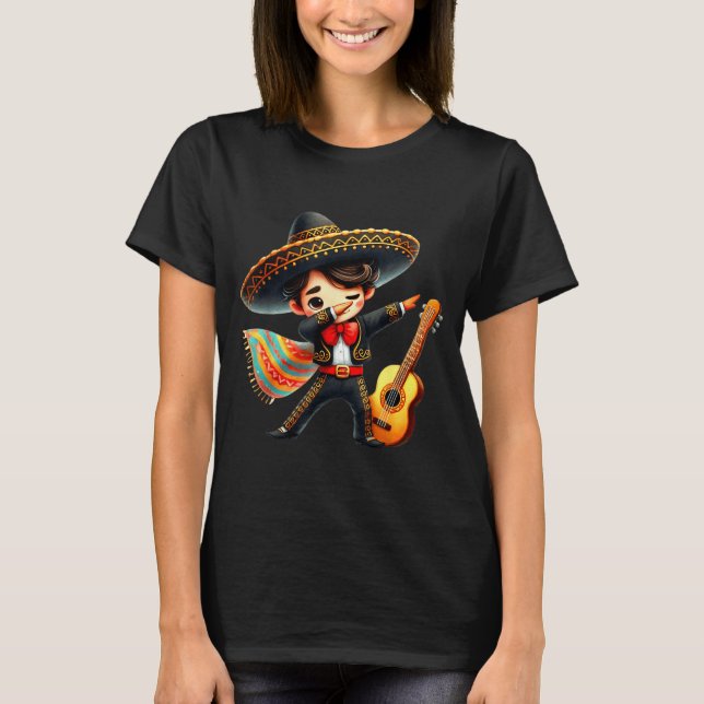 Rolig Mariachi Sombrero Cinco De Mayo Gitarr Pojka T Shirt (Framsida)
