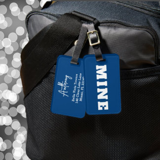 Rolig marin vit MINE personlig bagagetikett Bagagebricka