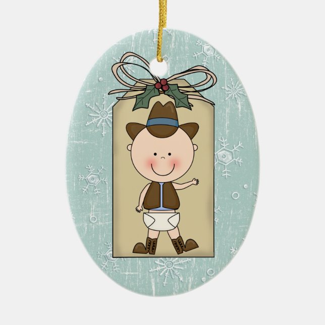 Rolig märkre för gåva för Cowboy för Julgransprydnad Keramik (Framsidan)