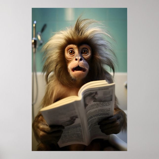Rolig Marmoset Ape Badrumstryck Toalett Poster (Framsidan)