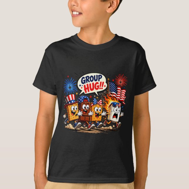 Rolig marshmallow gruppkram patriotisk camping 4e t shirt (Framsida)