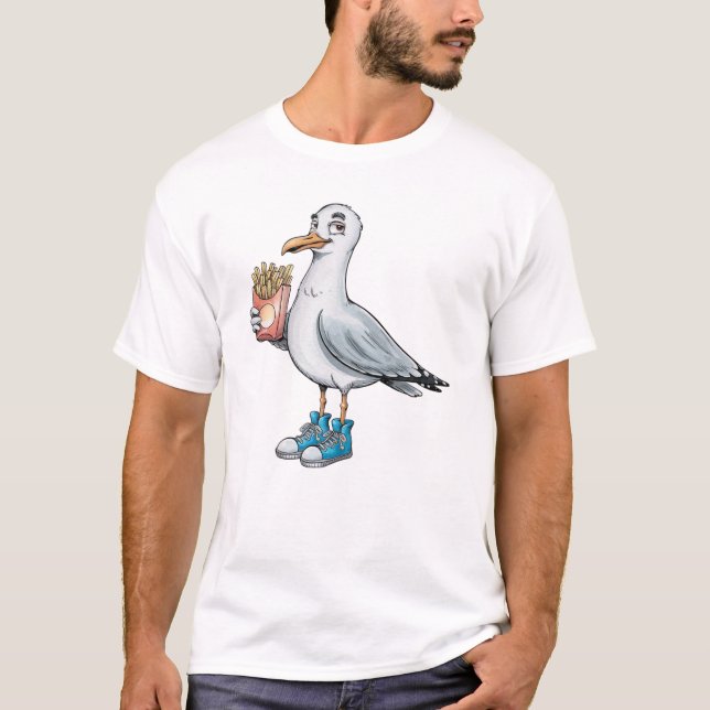 Rolig Måse med Pommes Frites-skor T Shirt (Framsida)