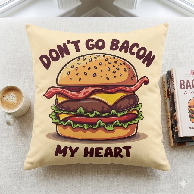 Rolig matpun Bacon Älskare Cheeseburger Design Kudde (Funny Food Pun Bacon Lover Cheeseburger Design Throw Pillow Mockup A)