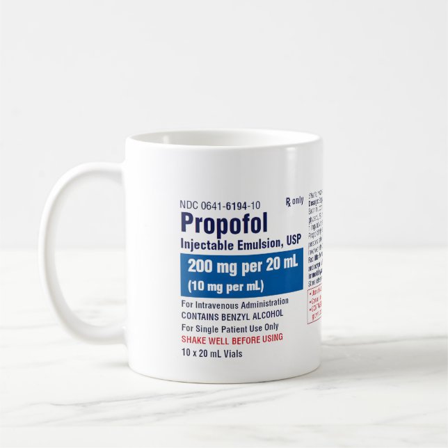 Rolig medicinsk Propofol-etikett Kaffemugg (Vänster)