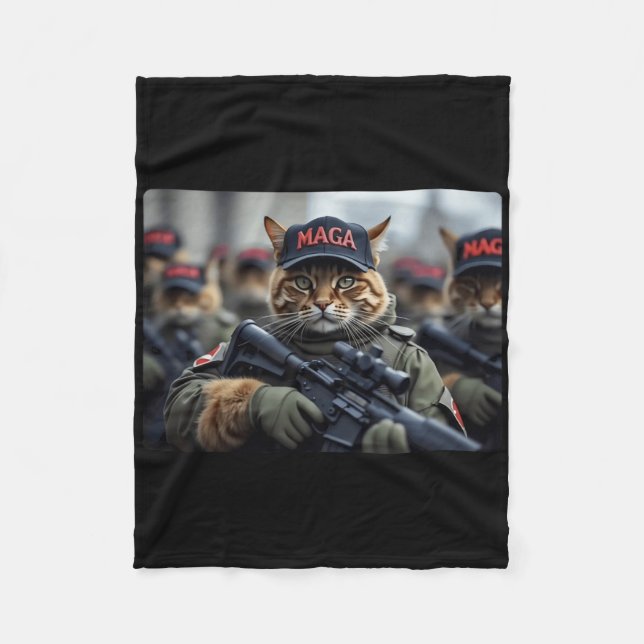 Rolig Mega Katt Med Gevär - Humoristisk Donald Tru Fleecefilt (Framsidan)