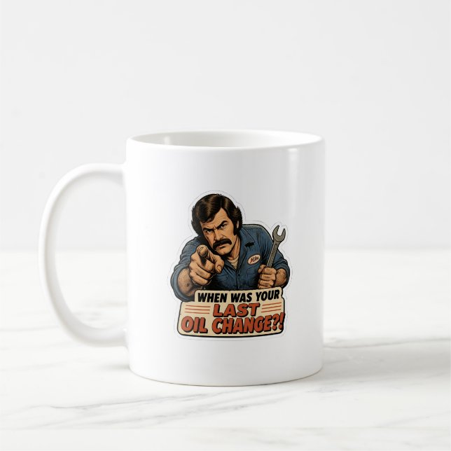 Rolig mekaniker oljebyte bil meme kaffemugg (Vänster)