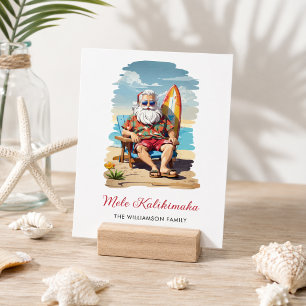 Rolig Mele Kalikimaka Santa Surfbräda Julkort