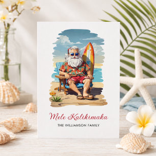 Rolig Mele Kalikimaka Santa Surfbräda Julkort Helg Vykort