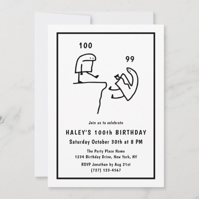 Rolig Meme Humor Enkel Vit 100-årsdag  Inbjudningar (Framsida)