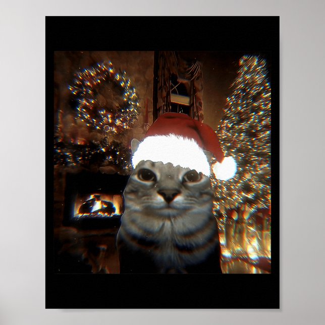 Rolig Meme Katt Tar En Selfie Jul Julbelysning Poster (Framsidan)