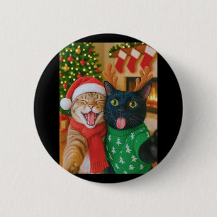 Rolig Meme Katt Tar En Selfie Jul Xmas Ljus Knapp