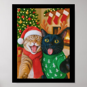 Rolig Meme Katt Tar En Selfie Jul Xmas Ljus Poster