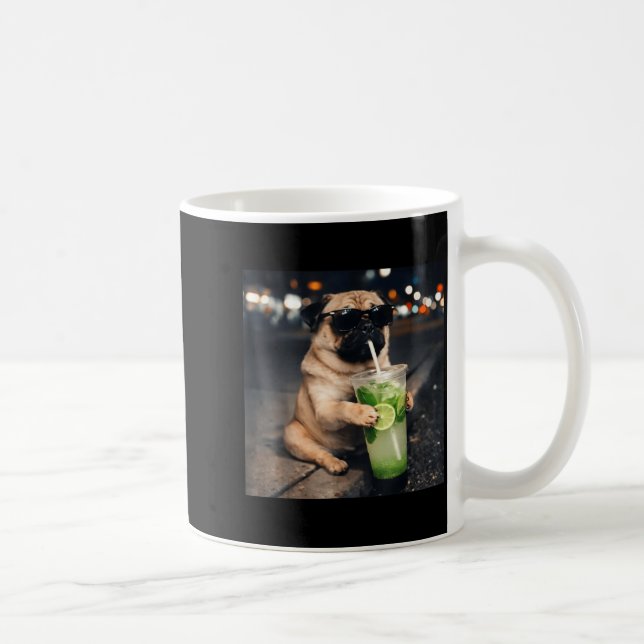 Rolig meme mops dricker mojito lime mynta  kaffemugg (Höger)