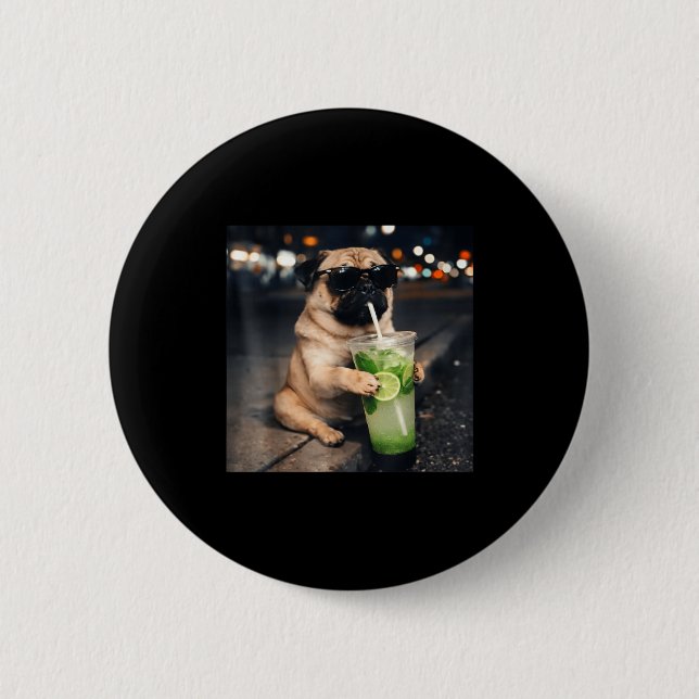 Rolig meme pug dricker mojito lime mynta  knapp (Framsida)
