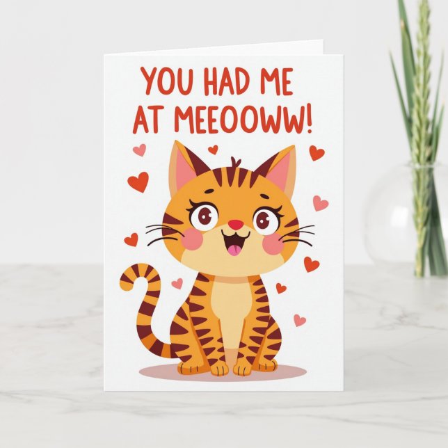 Rolig Meow Alla Hjärtans Dag Kattkort Kort (Framsida)