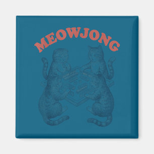 Rolig meowjong katt spelar mahjong retro magnet