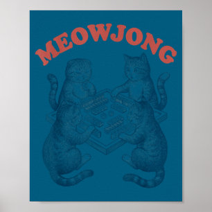 Rolig meowjong katt spelar mahjong retro poster