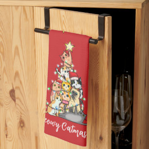Rolig Meowy Kattmas Katter Julgran Anpassad Kökshandduk