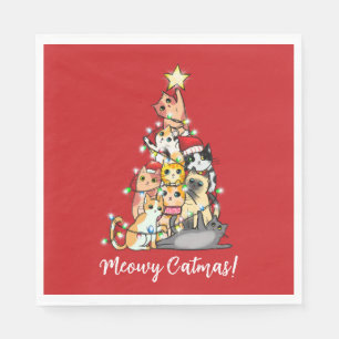 Rolig Meowy Kattmas Katter Julgran Anpassad Pappersservett