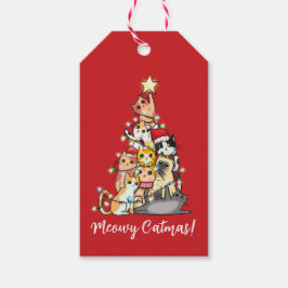 Rolig Meowy Kattmas Katter Julgran Anpassad Presentetikett