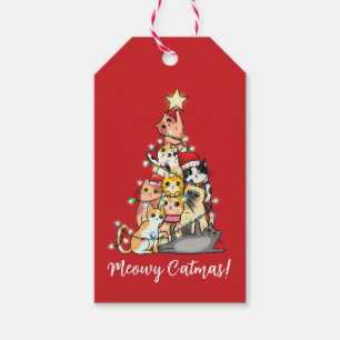 Rolig Meowy Kattmas Katter Julgran Anpassad Presentetikett