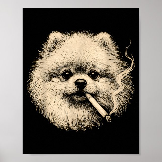 Rolig Meranian-meme Hund rökande cigarett  Poster (Framsidan)