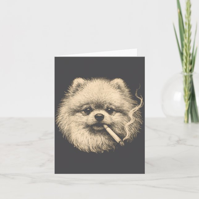 Rolig Meranian-meme Hund som röker cigarett Kort (Framsida)