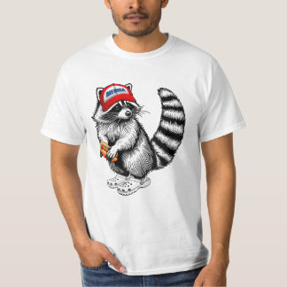 Rolig Merica Tvättbjörn Håller Hotdog USA Flagga T Shirt