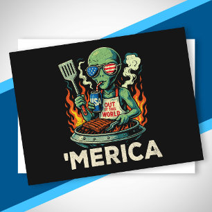 Rolig ’Merica Utomjording BBQ Grillning Patriotisk Helg Vykort