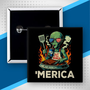 Rolig ’Merica Utomjording BBQ Grillning Patriotisk Knapp