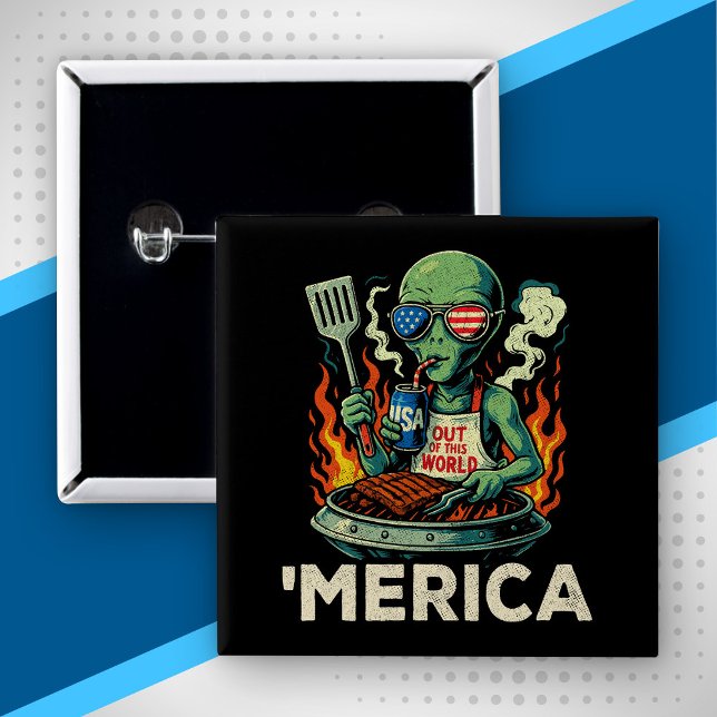 Rolig ’Merica Utomjording BBQ Grillning Patriotisk Knapp (Skapare uppladdad)