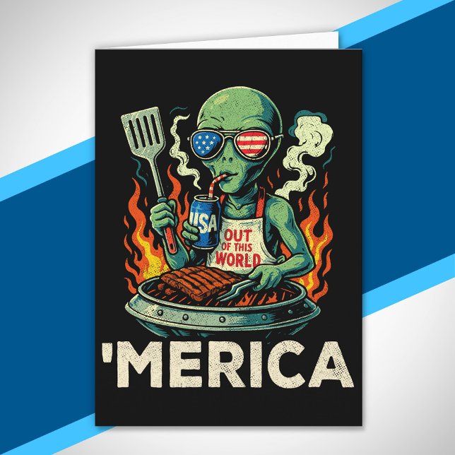 Rolig ’Merica Utomjording BBQ Grillning Patriotisk Kort (Skapare uppladdad)
