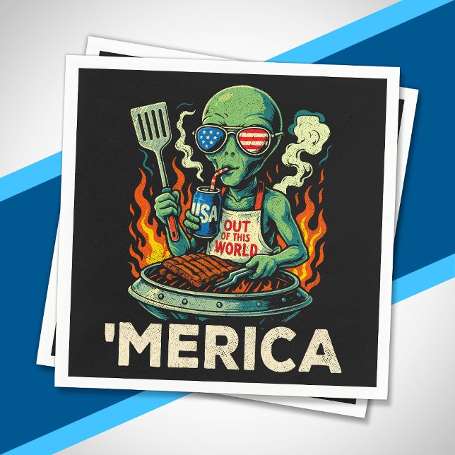 Rolig ’Merica Utomjording BBQ Grillning Patriotisk Pappersservett (Skapare uppladdad)